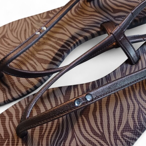 Grendene “Weekend” Brown Tiger-Stripe Flip Flops Size 7M Made in Brazil - Picture 6 of 11